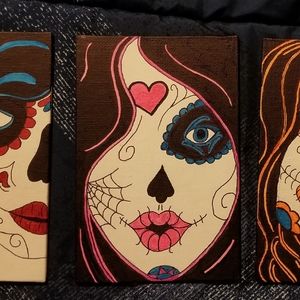 My art. 3 piece sugar skull canvas